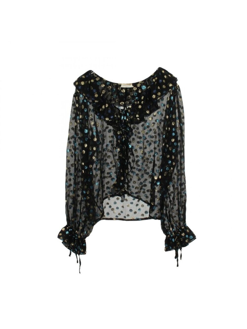 Saint Laurent Paris Blouse Dot Pattern Ruffle Shirt Silk